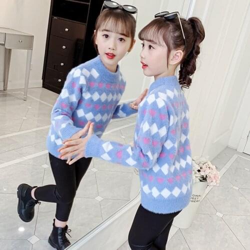 New Spring Winter Girl Casual Sweater Pullover Childrens Knitted Woolen Kids Warm Thicken Embroidery Long Sleeve High Quality