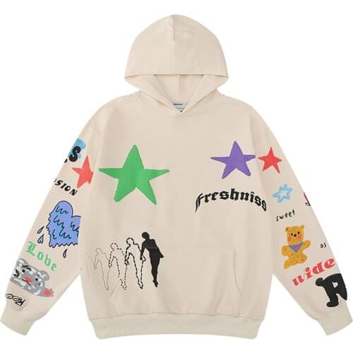 KIOVNO Men Hip Hop Printed Casual Sweatshirts Streetwear Harakuju Oversize Pullover Hoodie For Male Tops