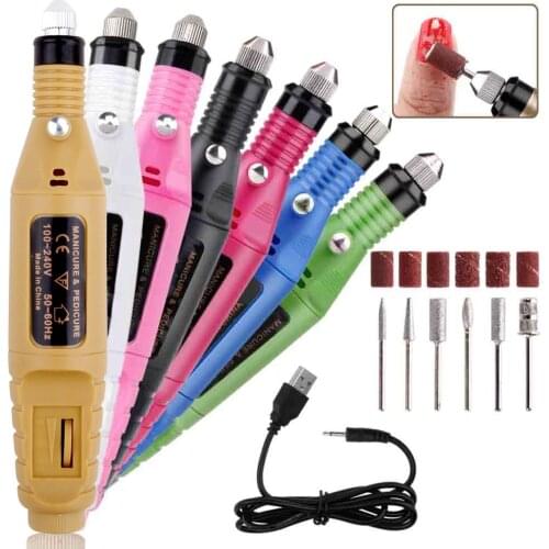 Professional Electric Nail Drill Set Manicure Machine Pedicure Tool 6 Bits Sanding Buffer Apparatus Strong File Pen USB Charging