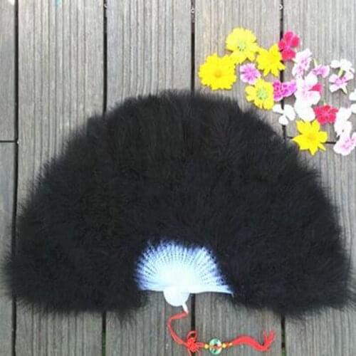 Factory Direct Sales High Quality Black Folded Turkey Feather Hand Fan Wholesale Handmade Fans for Dance Wedding Decoration