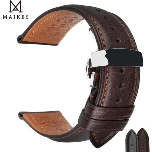 MAIKES Luxury Cow Leather Watch Bands 20mm 22mm 24mm With 316L Stainless Steel Butterfly Buckle Watch Strap For Longines TISSOT