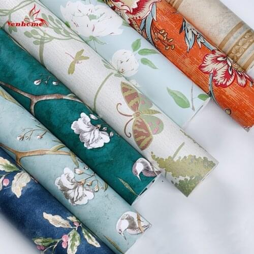 Nonwovens Self Adhesive Wallpaper Country Style Wall Stickers For Living Room Removable Decals Retro Bedroom Study Home Decor