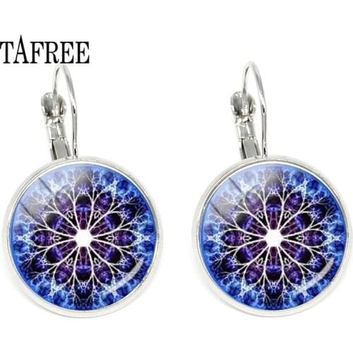 TAFREE Mandala Flower Clip Earrings Elegant Trendy Sacred Geometry Yoga Earring Indian Jewelry For Women Lady Wedding Gift HN148