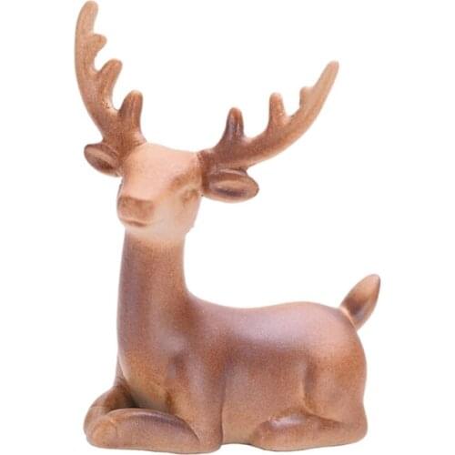 Animal Sculpture Ceramic Sitting Antler Deer Model Statue Mini Bonsai Decor Desktop Zen Ornament for Home