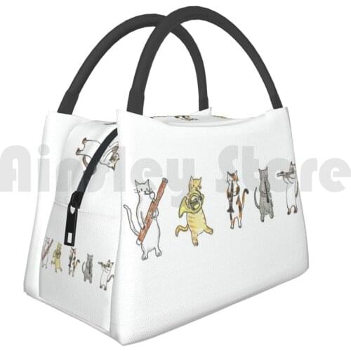 Cooler Lunch Bag Picnic Bag Wind Meowtet I Cats Music Quintet Flute Oboe Clarinet Horn Bassoon Cat Instrument