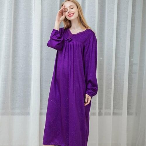 Loose Large Size Womens Nightgowns Long Sleeve Cotton Nightshirt V Neck Casual Nightwear Dress Autumn Winter Sleepwear Vestidos