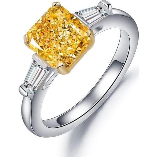 Zhanhao 2021 High Quality 2.0ct Radiant Cut Simulated Yellow Diamond In 925 Sterling Silver