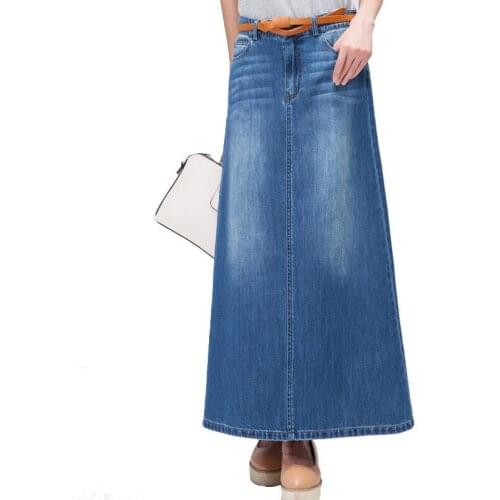 2020 Fashion Denim Skirt Women Super Long High waist Jean Skirts Casual Solid color A-line Skirts Can be worn in 4 seasons KW146