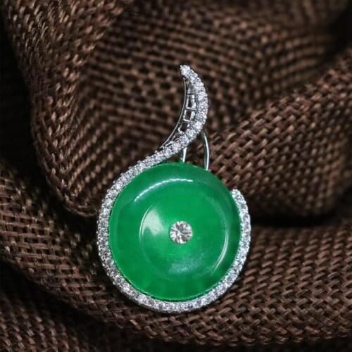Top quality green Malasia jades stone chalcedony flat round coin pendant women silver-color factory outlet jewels 32*21mm B1856