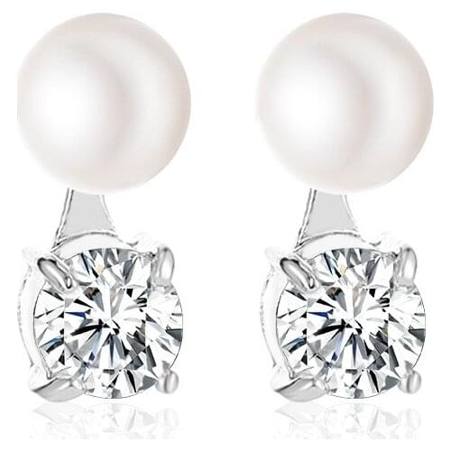 2021 New Fashion Korean Pearl Studs Earrings for Women Bohemian Round Zircon Wedding Earrings Back Hanging Earring Jewelry Gift