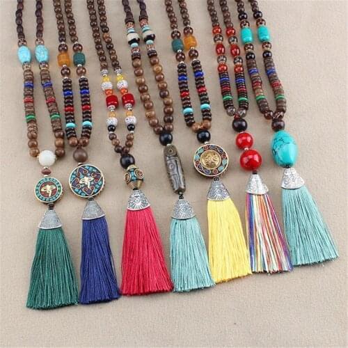 Women Bohemian Boho Ethnic Pendant Fabric Tassel Long Sweater Chain Necklace New