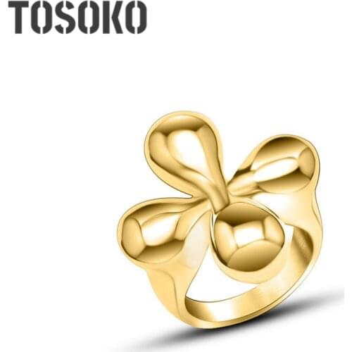 TOSOKO Stainless Steel Jewelry Retro Three-Dimensional Flower Ring Womens Exaggerated Hip-Hop Ring BSA068