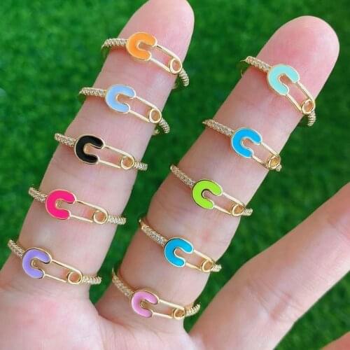 10Pcs High Quality Enamel Pin Shape Rings Gold Color Women Fashion Jewelry Accessories