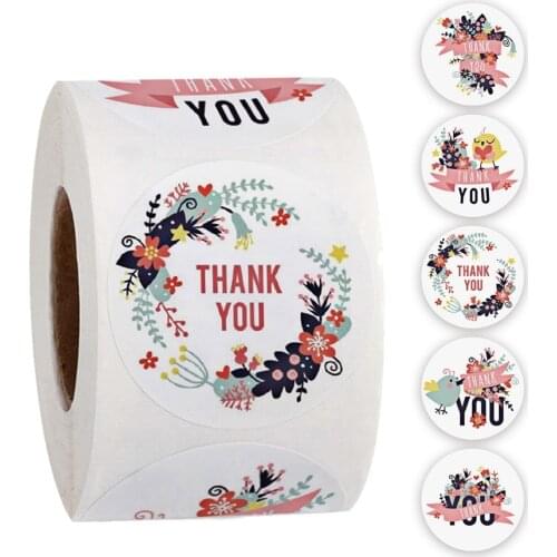 100-500pcs Thank You Stickers Flowers Scrapbook Envelope Seal Round Sticker Gift Party birthday Decor Stationery Label Stickers