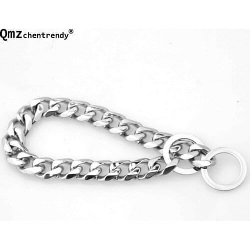 17mm 12~34 inch Pet Dog Tone Curb Cuban Chain Neck Link Stainless Steel Collar Safety Control For Small Big Dog Necklace