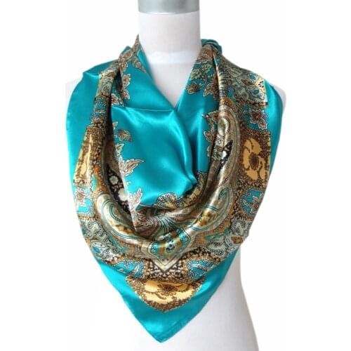 2017 Hot Sale Satin Square Silk Scarf Printed For Ladies,New Arrival Women Brand Polyester Scarves, Blue, Army Green,Yellow,Red