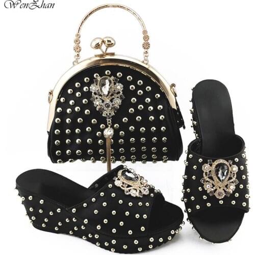 2020Mature Style African Women Shoes and Bag to Match in Black Color High Quality Nigerian Design Matching Shoes and Bag B28-22