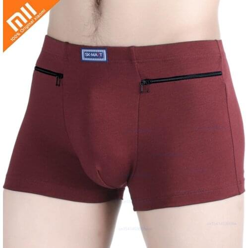 Xiaomi 4pcs Double Pocket Mens Underwear Cotton Zipper Anti-theft Panties Men Comfortable Breathable Winter Wear Male Boxer