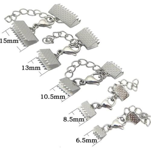 5pcs/lot Stainless Steel Leather Cord End Caps with Lobster Clasps Set Bracelet Necklace Metal End Caps Clasps Jewelry Making