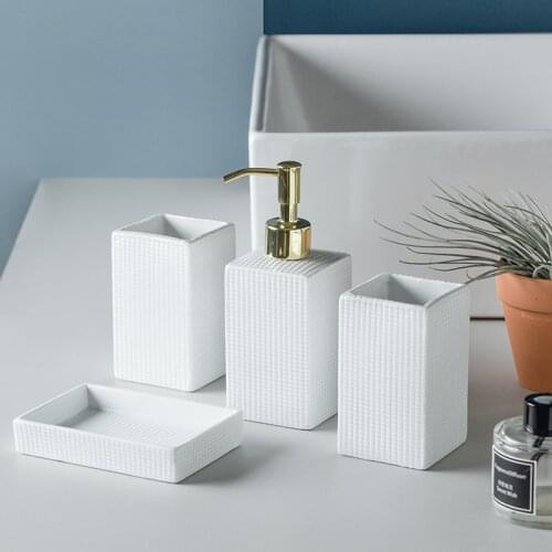 Bathroom Decoration Accessories White Ceramic Lotion Bottle Mouthwash Cup Soap Dish Bathroom Supplies Toothpaste Dispenser