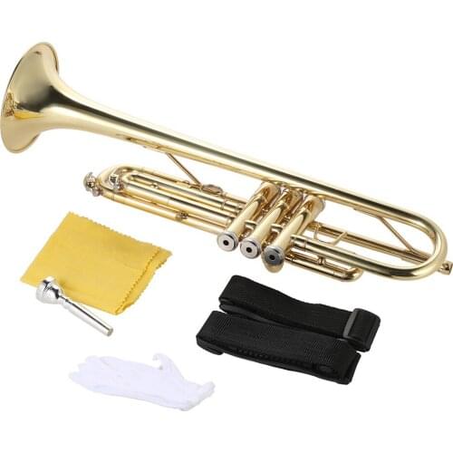 Ammoon Trumpet Bb B Flat Brass Gold-painted Exquisite Durable Musical Instrument with Mouthpiece Gloves Strap Case