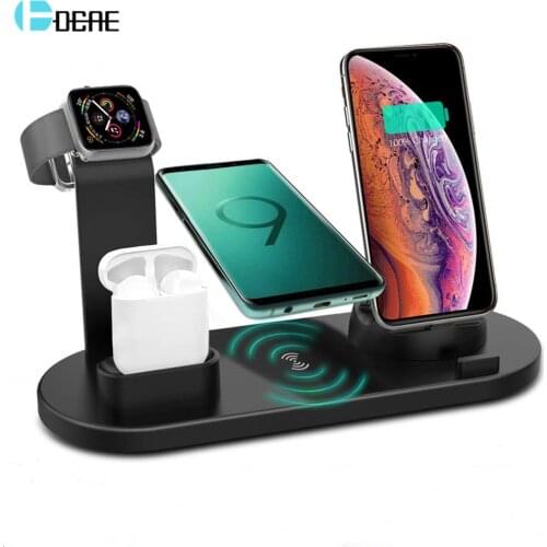 DCAE 4 in 1 Qi Wireless Charger For iPhone 11 X XS XR 8 10W Type C USB Fast Charging Dock Stand for Apple Watch 5 4 3 2 Airpods