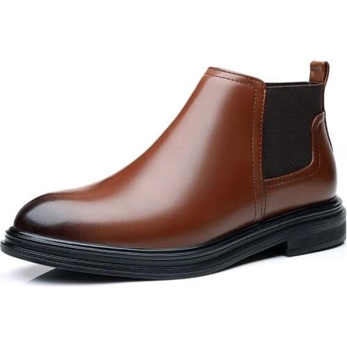 2021 New Chelsea Boots Men Spring Autumn Bussiness Shoes Calssice Black Brown Ankle Boots Faux Leather Dress Shoe Plus Size