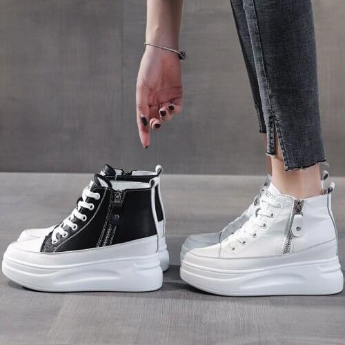 Platform Boots Genuine Leather Wedges Shoes for Women Water Proof Autumn Winter Boots High Top Sneakers Women Shoes Casual New