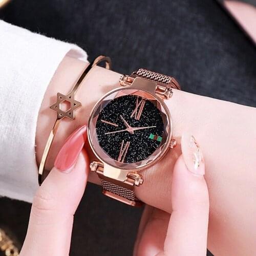 Luxury Rose Gold Women Watches Minimalism Starry sky Magnet Buckle Fashion Casual Female Wristwatch Waterproof Roman Numeral
