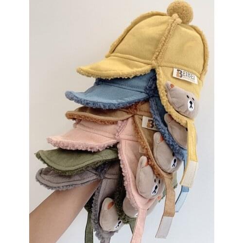 2021 baby Lei Feng hat winter boy suede earmuffs 48-51cm cartoon bear plus velvet girl hat 18months-4years