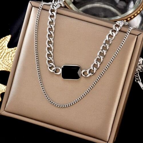 Inserts No fading Stainless steel double Necklace fashion hip hop simple sweet chain charm pendant gift for women