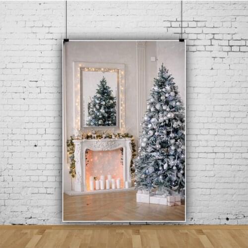 Photo Backgrounds For Photography Silver Ball Merry Christmas Tree Ball Gift Fireplace Grey Wall Floor Interior Photo Backdrops