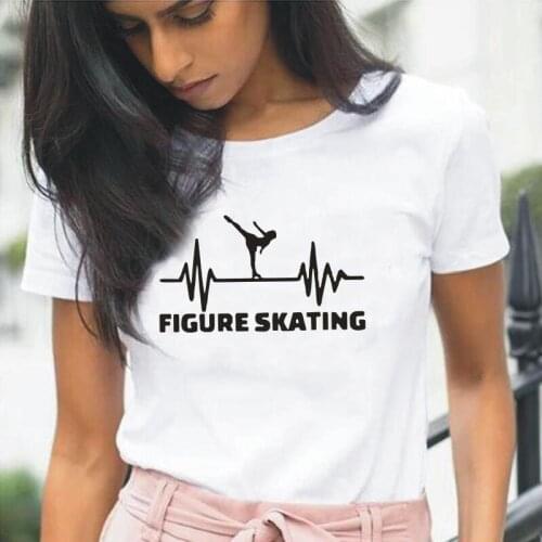 Harajuku Figure Skating Girl Tshirt Summer Short Sleeve Cotton Tee Shirt Femme Funny Casual Heartbeat Dancer T Shirt Women Tops