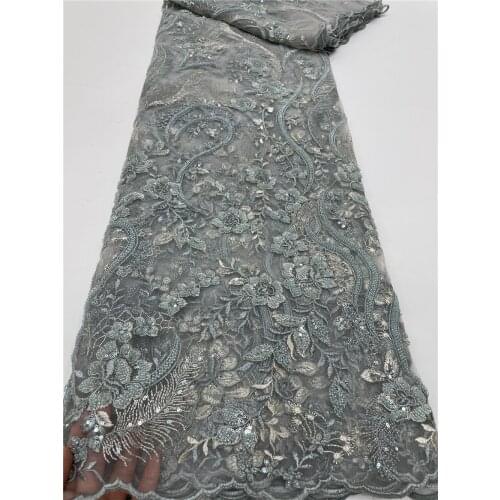 Hot Sale 2021 Tulle Lace Fabric High Quality African Embroidery Swiss French Guipure Sequins Wedding Party Dress Beaded 5Yards