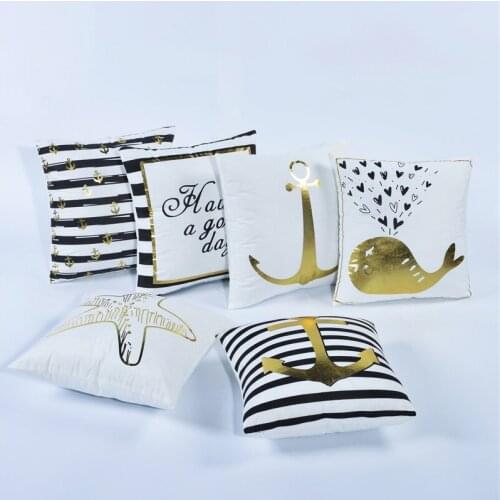 Hap-deer Shiny Nordic Simple Bronzing Heart Geometry Striped Letter Printed Cushion for Sofa Car Seat Throw Pillow Home Decor Ar