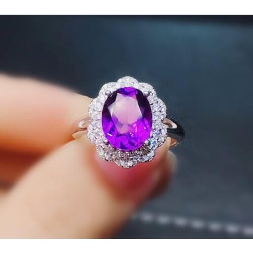 Natural real amethyst flower ring Per jewelry 10*12mm 4.5ct gemstone 925 sterling silver Fine jewelry J291806