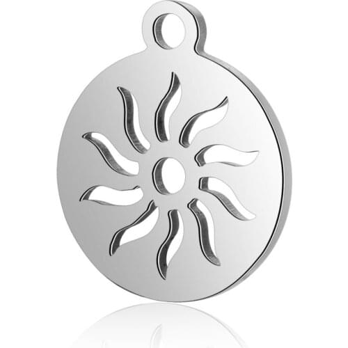 10pcs/lot Stainless Steel Round Sun Pendant Charms with Hook for DIY Necklace Findings Crafts Jewelry Making Party Gift