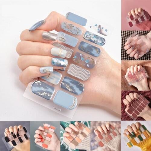 Lamemoria 14tips Nail Art Adhesive Sticker DIY Manicure Snowflake Shiny Sequins Nail Polish Strips Wraps Accessories Wholesale