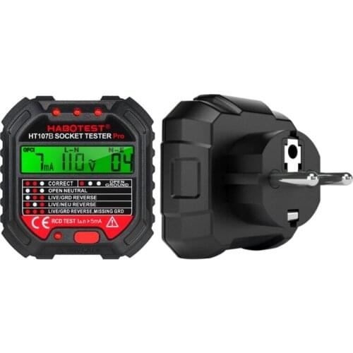 Line Tester RCD Tester Electrical Socket Testers EU/UK/US Plug HT107 Socket Testers Voltage Test with LCD Display