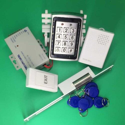 Metal Control Door Controller Password Keypad Access Control System+Long type NO Strike Lock+Power Supply+Keyfobs