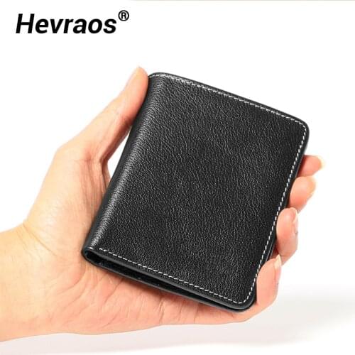 Men Wallet Mini Genuine Leather Slim Short Wallets Unisex Soft Purses Money Clip Male Card Holder Bank Credit Women Small Purse