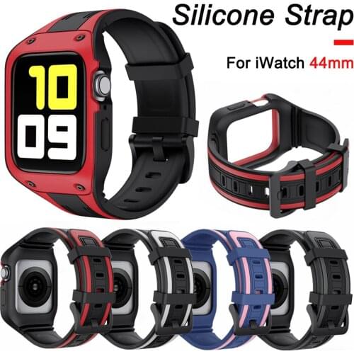 Soft Silicone Strap with Protective Frame for Apple Watch 6 44mm Band Sport Replaceable Bracelet Case for iWatch Series SE/6/5/4