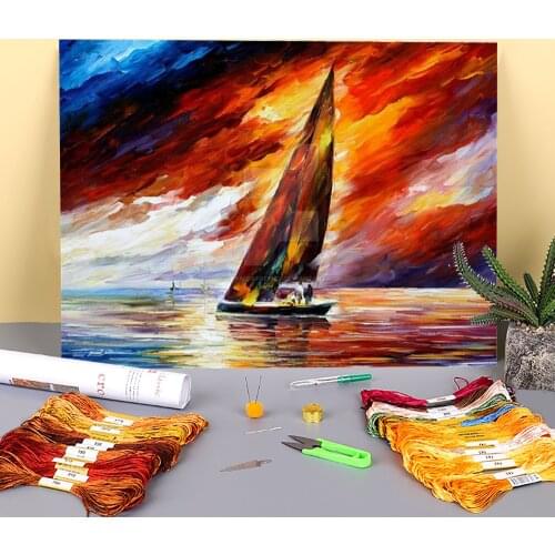 With The Wind Pre-Printed 11CT Cross-Stitch DIY Embroidery Kit DMC Threads Handiwork Handicraft Hobby Sewing Mulina Home Sales