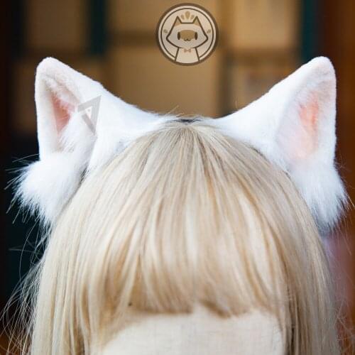 MMGG New White Cat Neko Ears Hairhoop Headwear Headband For Anime Lolita Cosplay Costume Earring Accessories Headwear Headband