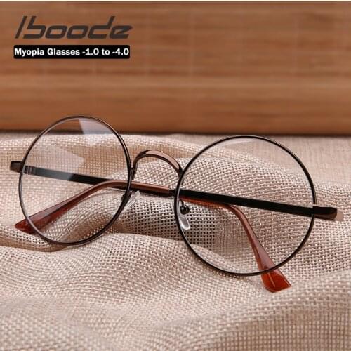 Iboode Classic Retro Round Myopia Glasses Women With Diopter -1.0 to -4.0 Vintage Metal Frame Nearsighted Myopic Eyeglasses Girl