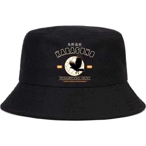 Hot Cartoon Haikyuu Funny Anime Harajuku Karasuno Fly High Graphic bucket hat fisherman hats Unisex summer bob panama cap