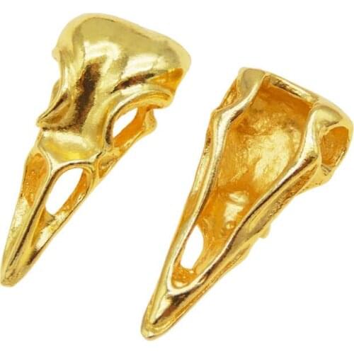 Julie Wang 7PCS Bird Beak Charms Gold Color Crow Skull Bird Head Pendant Bracelet Earring Fashion Punk Jewelry Making Accessory