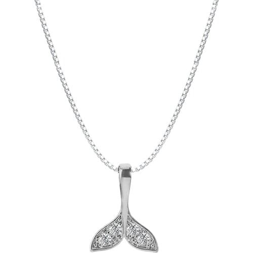 925 Sterling Silver Simple Ocean Style Whale Tail Fish Charm Necklace Mermaid Tail Adjustable Necklace Jewelry S-N433