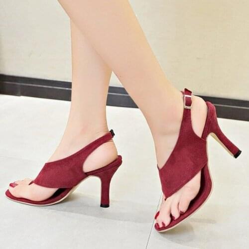 Stiletto High Heels Women Sandals European and American Fashion Flip Flops Suede T-shaped Buckle Catwalk Sandals Women
