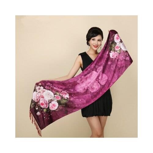 Silk fleece double-sided double-color casual scarf shawl Fashion design womens spring and summer embroidered scarf, lace decora